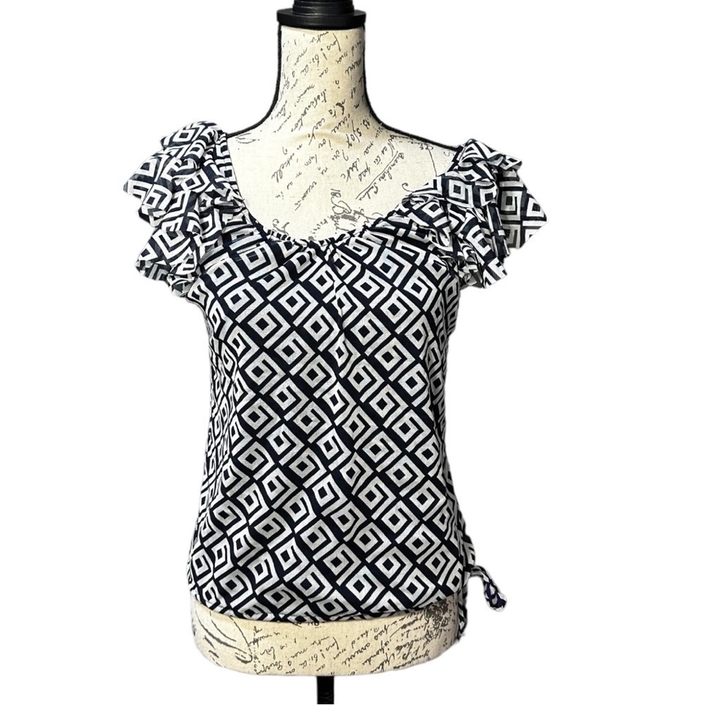INC International Concepts Navy Blue and White Blouse Size small